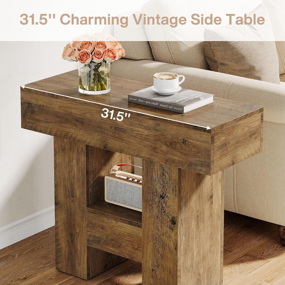 Tribesigns Farmhous End Table, 2-Tier Narrow Side Table with Storage Shelf fo...