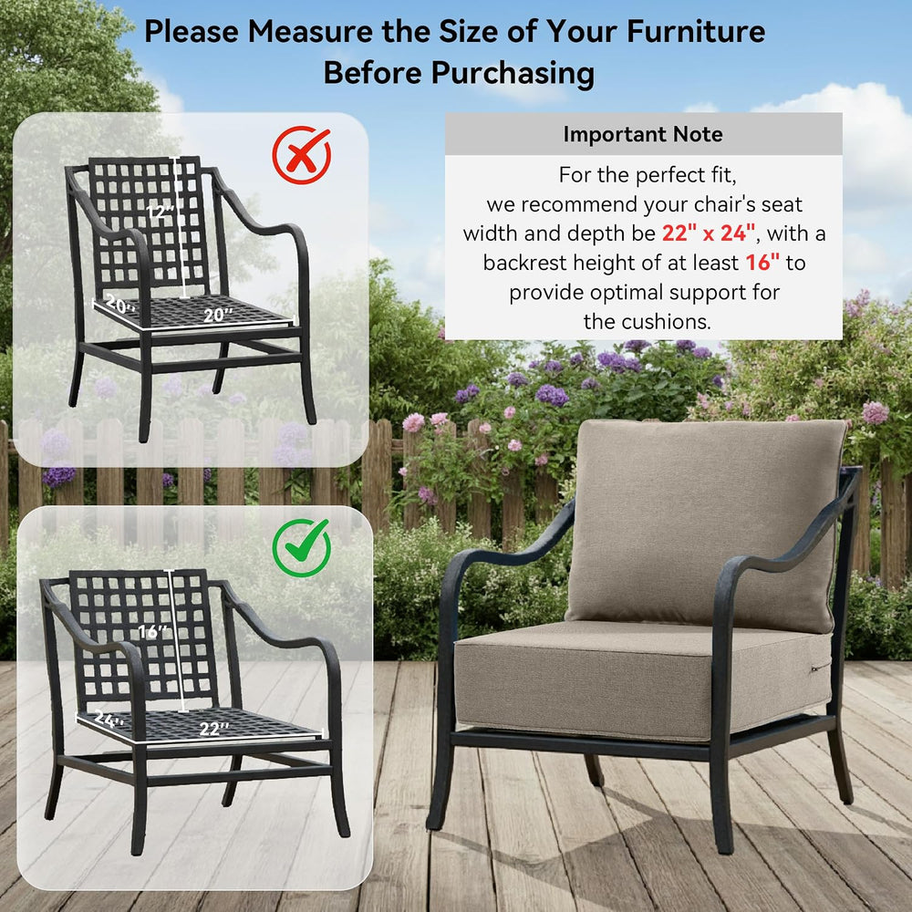 6" Thick Outdoor Cushions 22x24x6, 3-Set Deep Seat Patio Cushions with R...