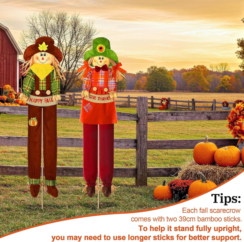 Meonum 2 Pack Fall Scarecrow Outdoor Decorations, Plaid, Cute, 60''
