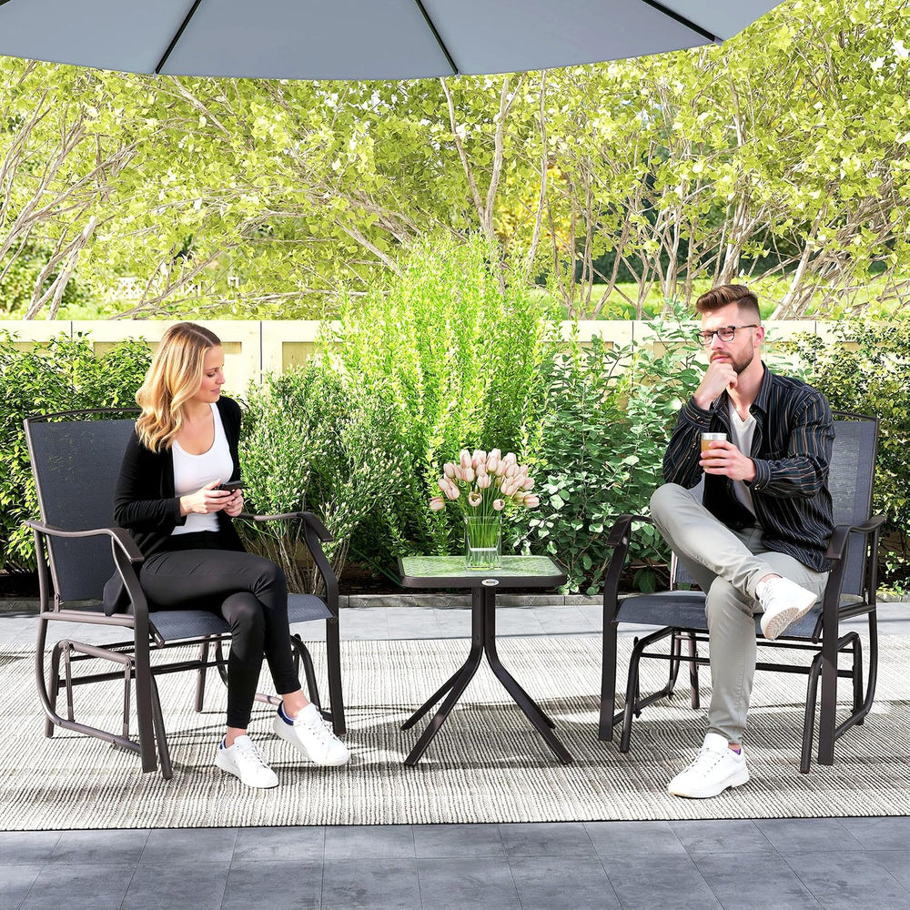 Outsunny 3 Piece Outdoor Glider Chair Coffee Table Bistro Set Gray