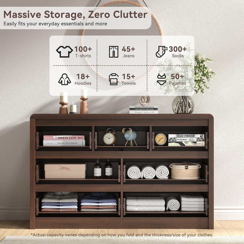 Fluted 7 Drawer Dresser for Bedroom, 50” Wide Dresser & Chest of Drawers ...