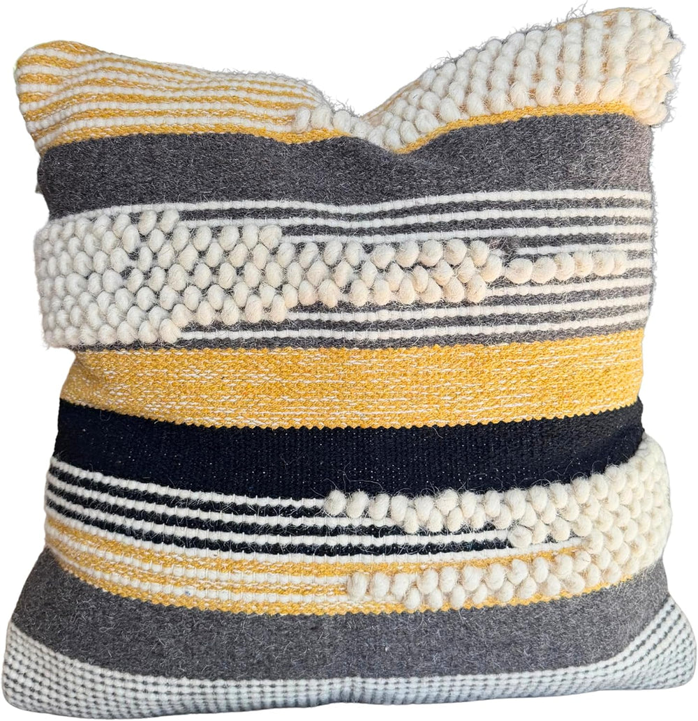 Boho Pillow Cover 18x18 Textured Throw Pillow Cover Black/Yellow Handwoven Tu...
