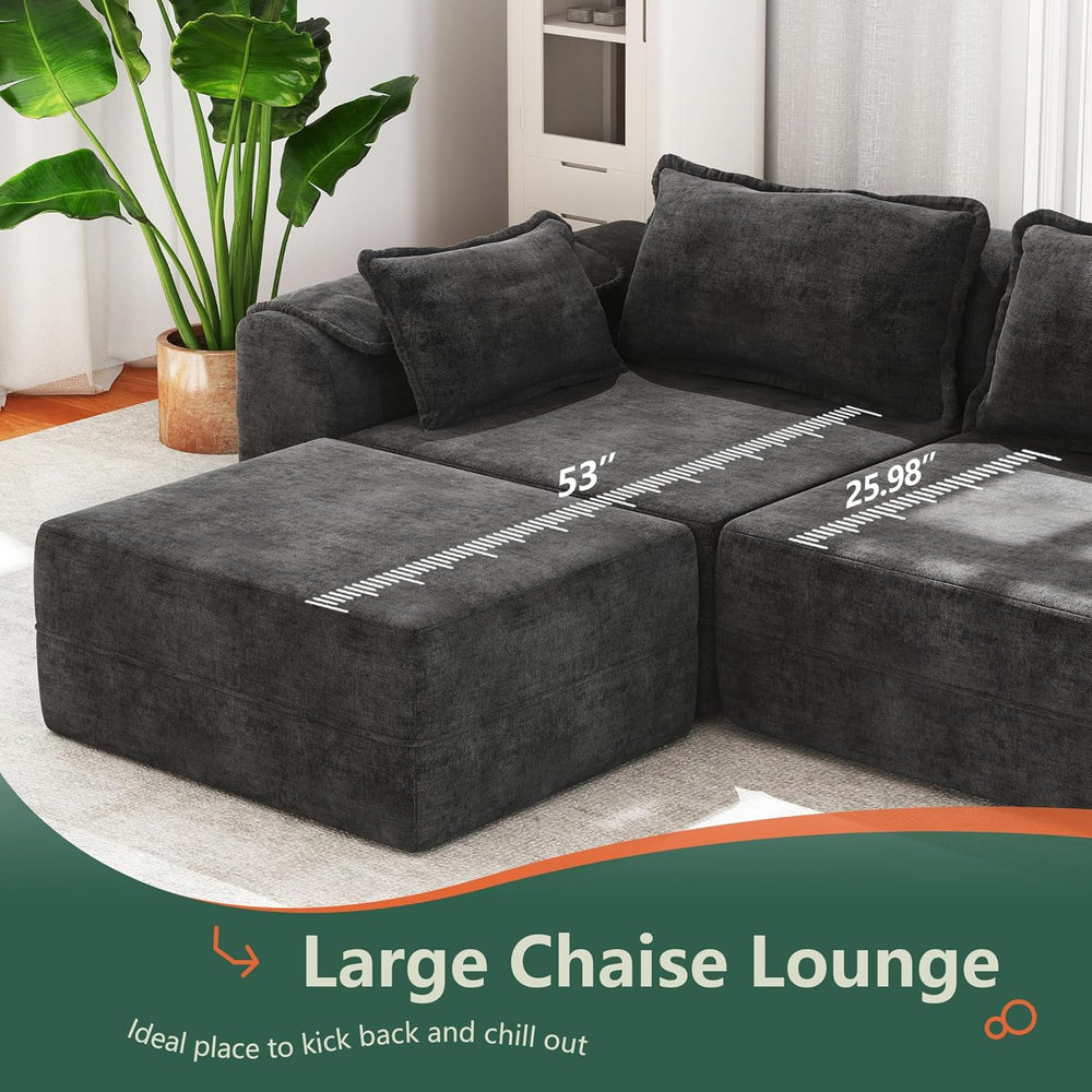 Hobestluk Cloud Memory Foam Ottoman Boneless Footrest for Couch Dark Grey