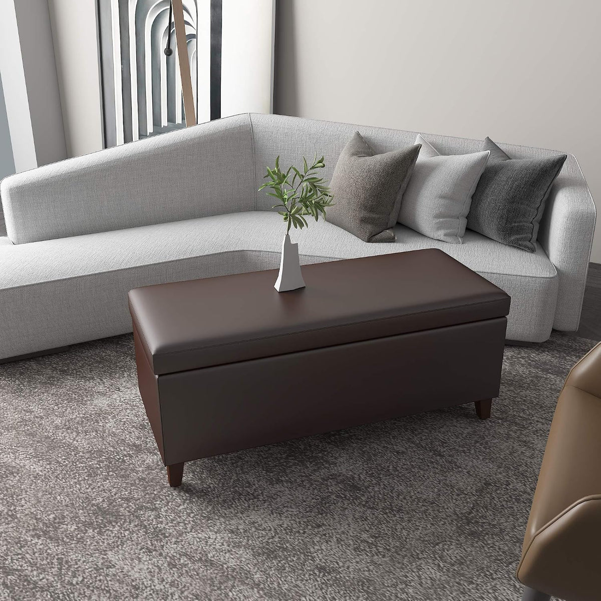 Homebeez 42" Storage Ottoman Bench, Lift Top Faux Leather Coffee Table