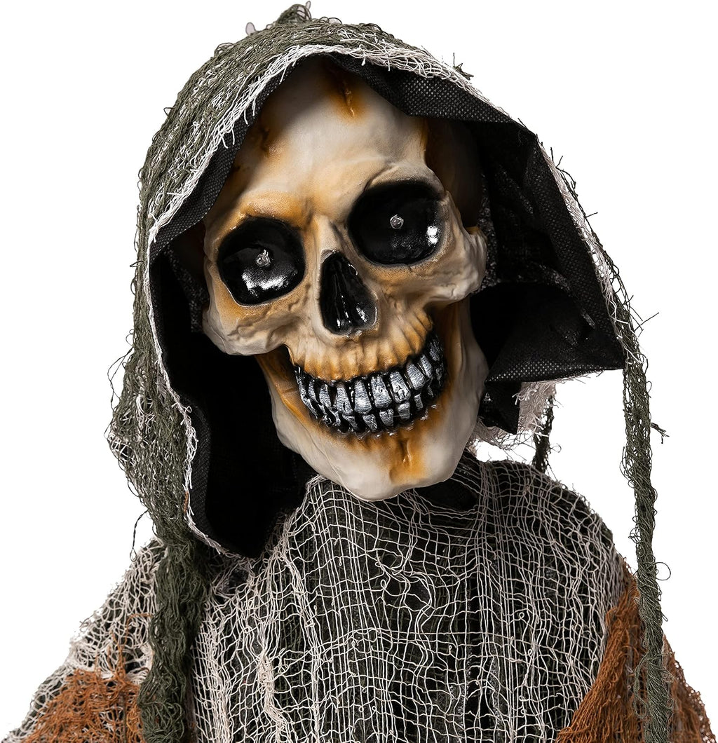JOYIN Halloween Decorations Outdoor Life Size Animatronics Grim Reaper with Chain, Sound-Actived Party Decor with Creepy Sound, Scary Haunted House Props for Garden Yard Lawn