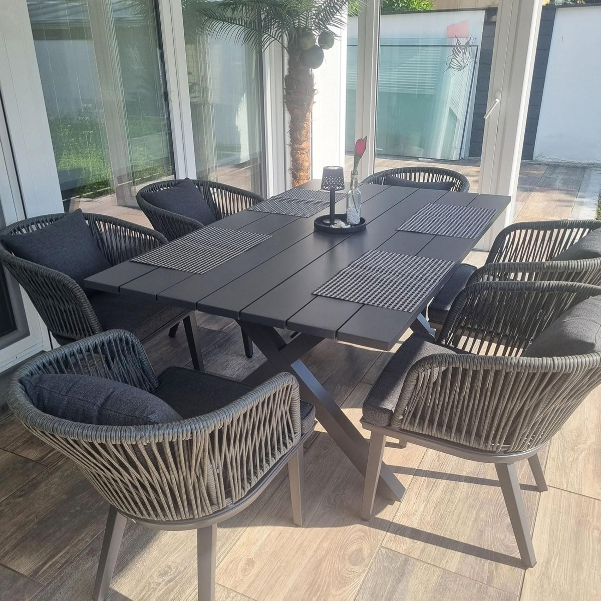 PURPLE LEAF 7 Pieces Patio Dining Set, Rectangular Table and Chairs, Grey