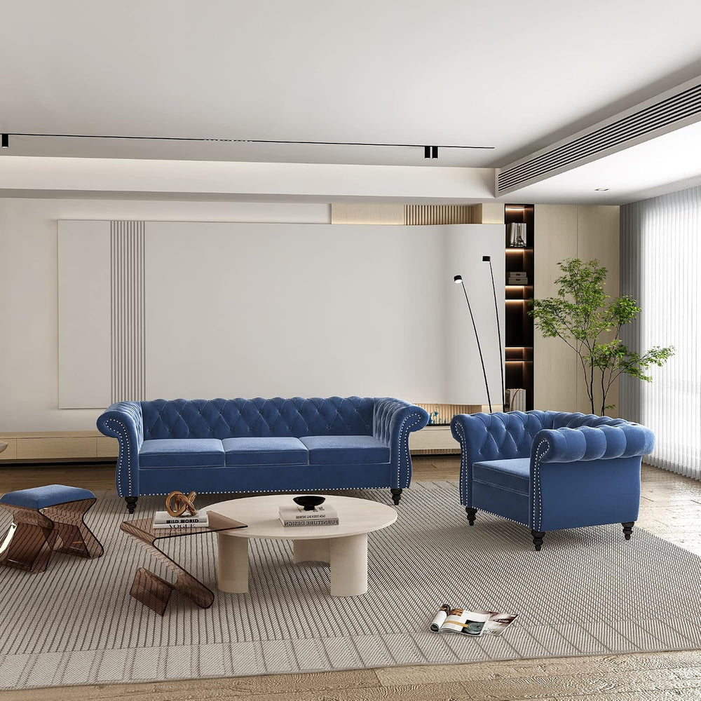 AVZEAR 2-Piece Living Room Sectional Sofa Set, Upholstered Sofa Blue Couch Mo...