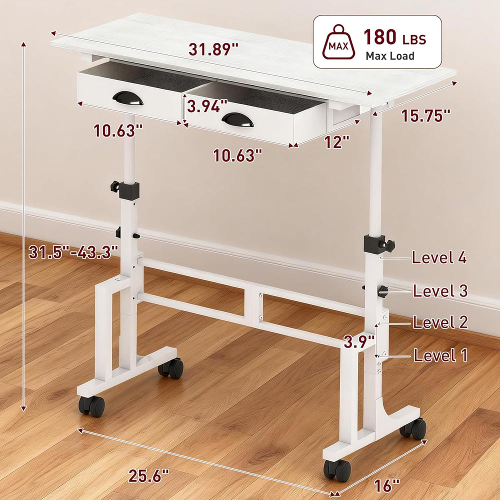 Height Adjustable Standing Desk with 2 Drawers, Small Sit Stand Up Desk with ...