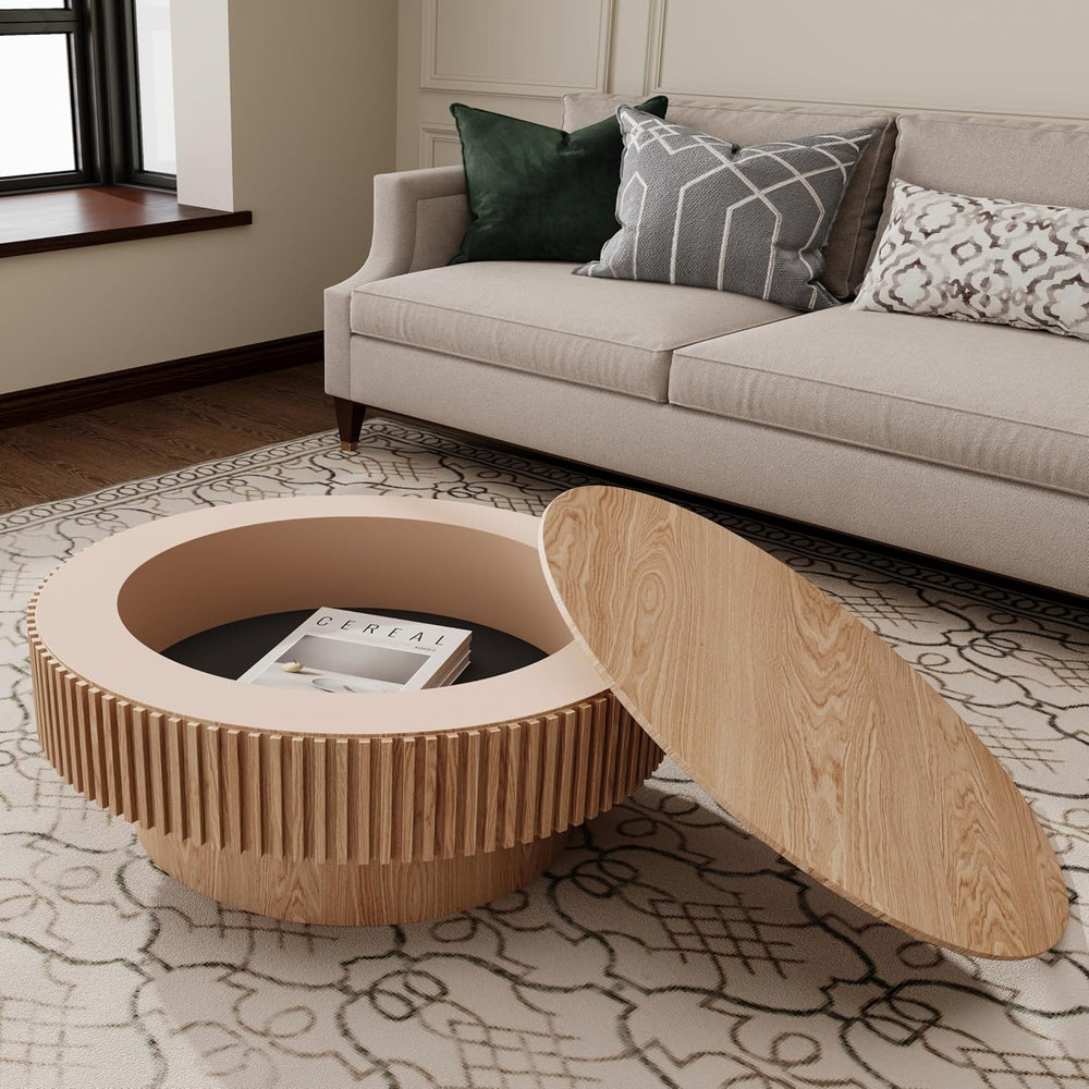 31.5''Round Coffee Table with Storage, Modern Luxury Circle Drum Cent...