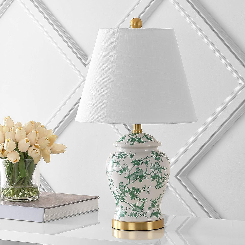 JONATHAN Y Penelope Ginger Jar 22" LED Table Lamp, White/Green