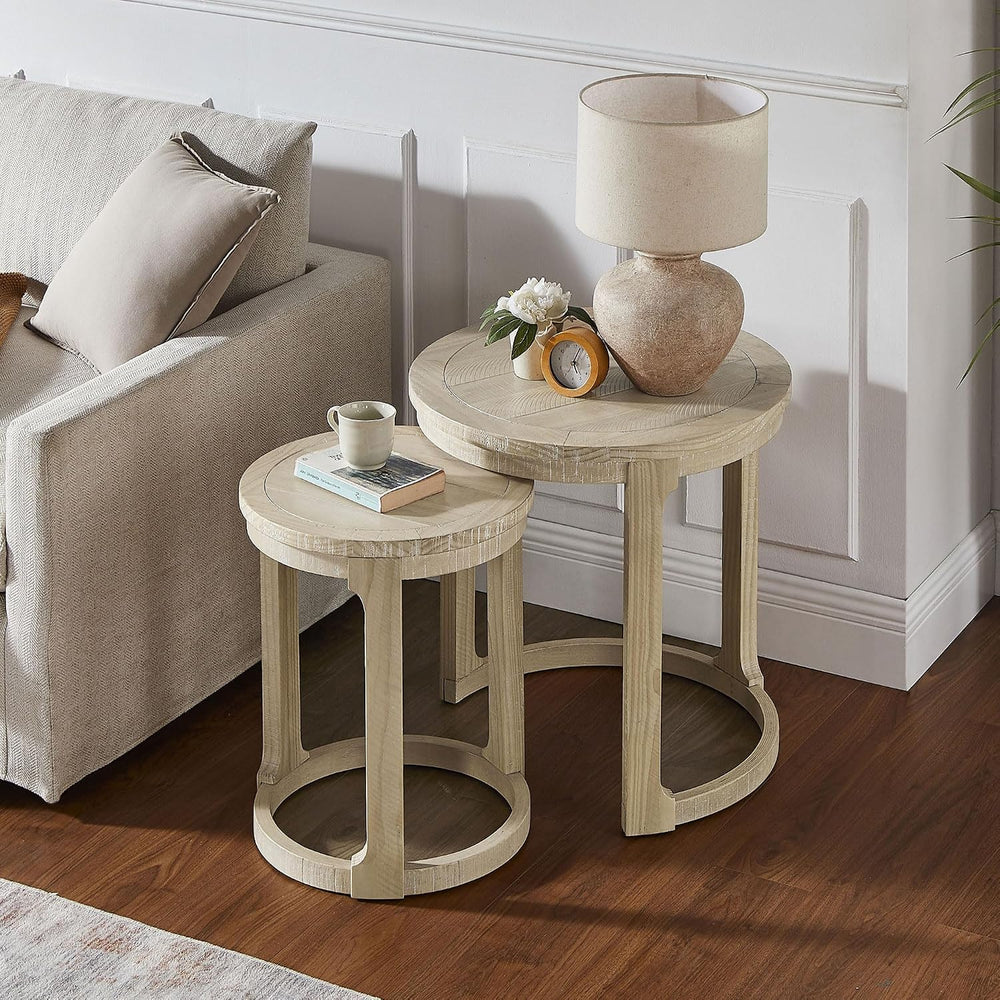 WILLIAMSPACE Round Nesting Coffee Table Set of 3, Mid Century Rustic Farmhous...