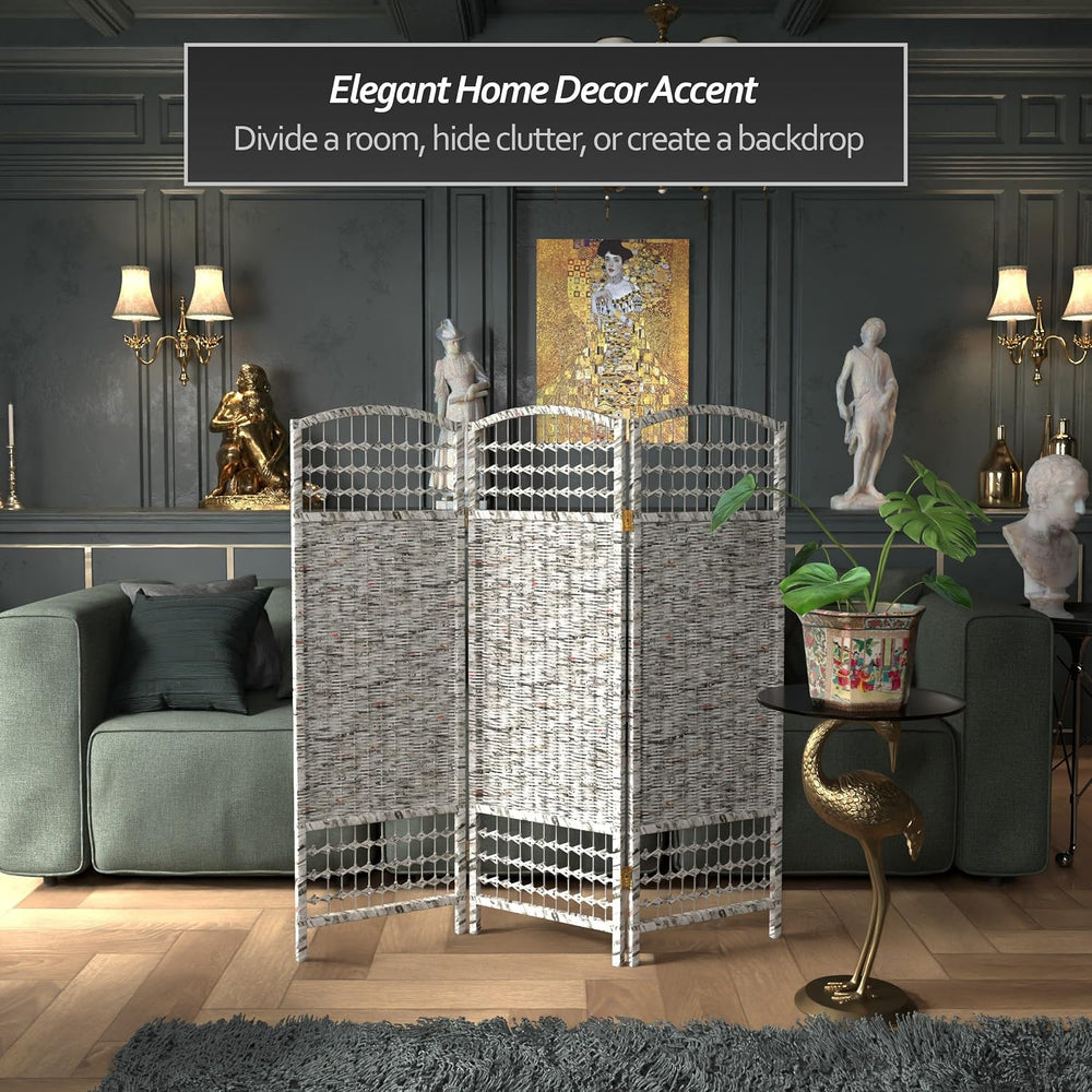4 ft. Short Recycled Newspaper Folding Screen - 3 Panels