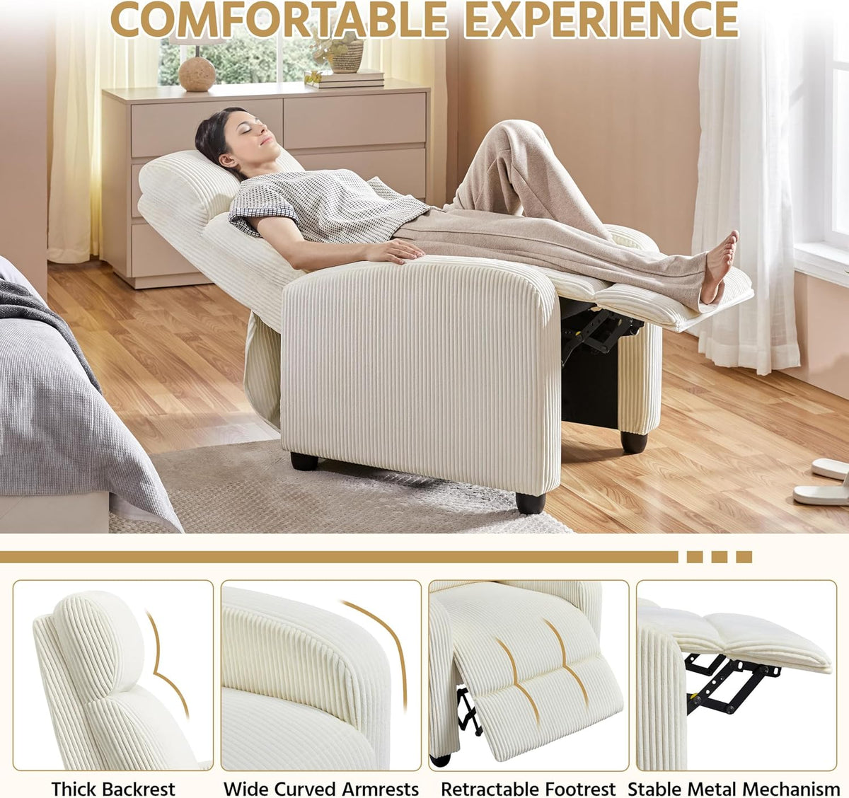 Yaheetech Recliner Chair with 3 Adjustable Angles Living Room Chairs Beige