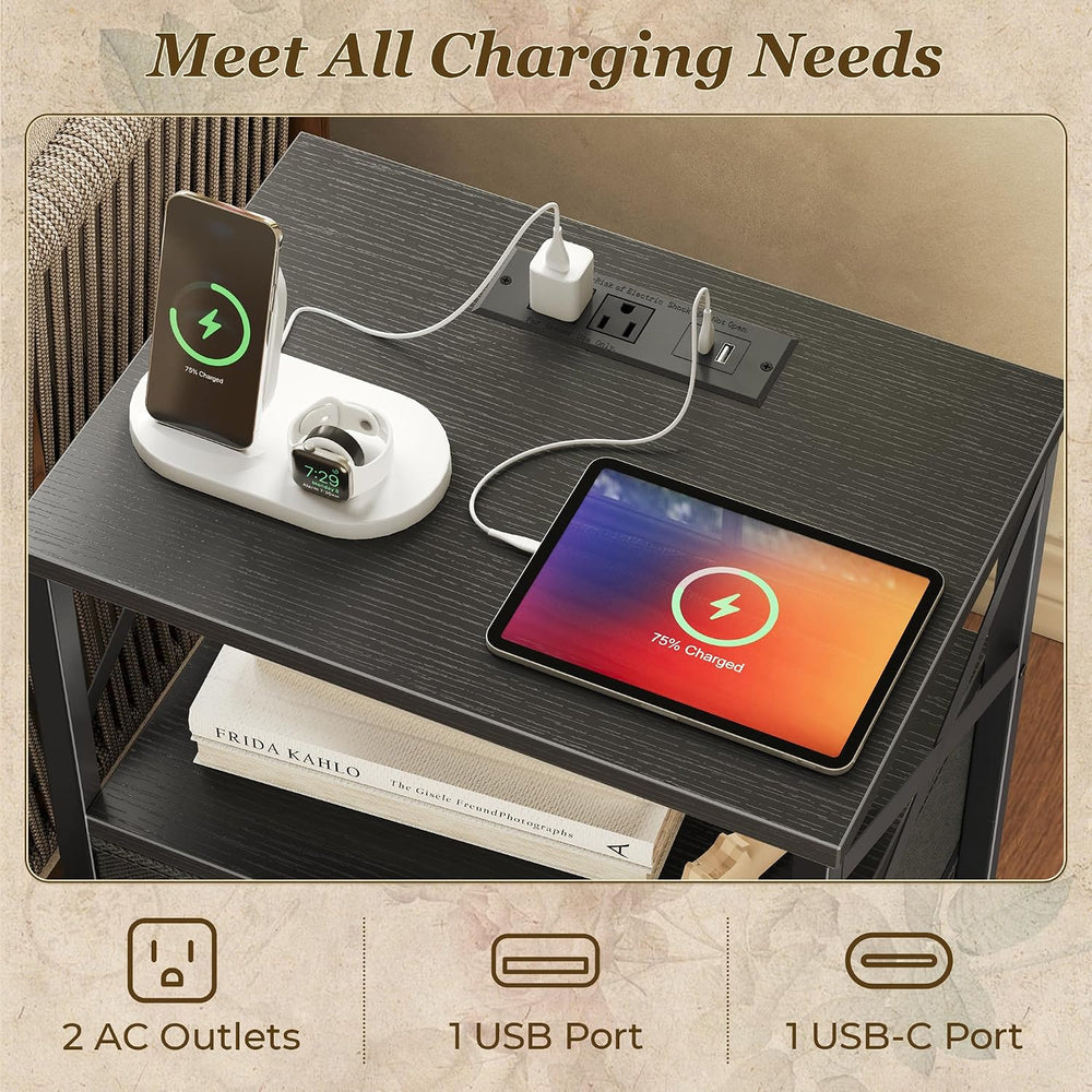 Huuger Night Stand with Charger Station, USB-C Port, End Table