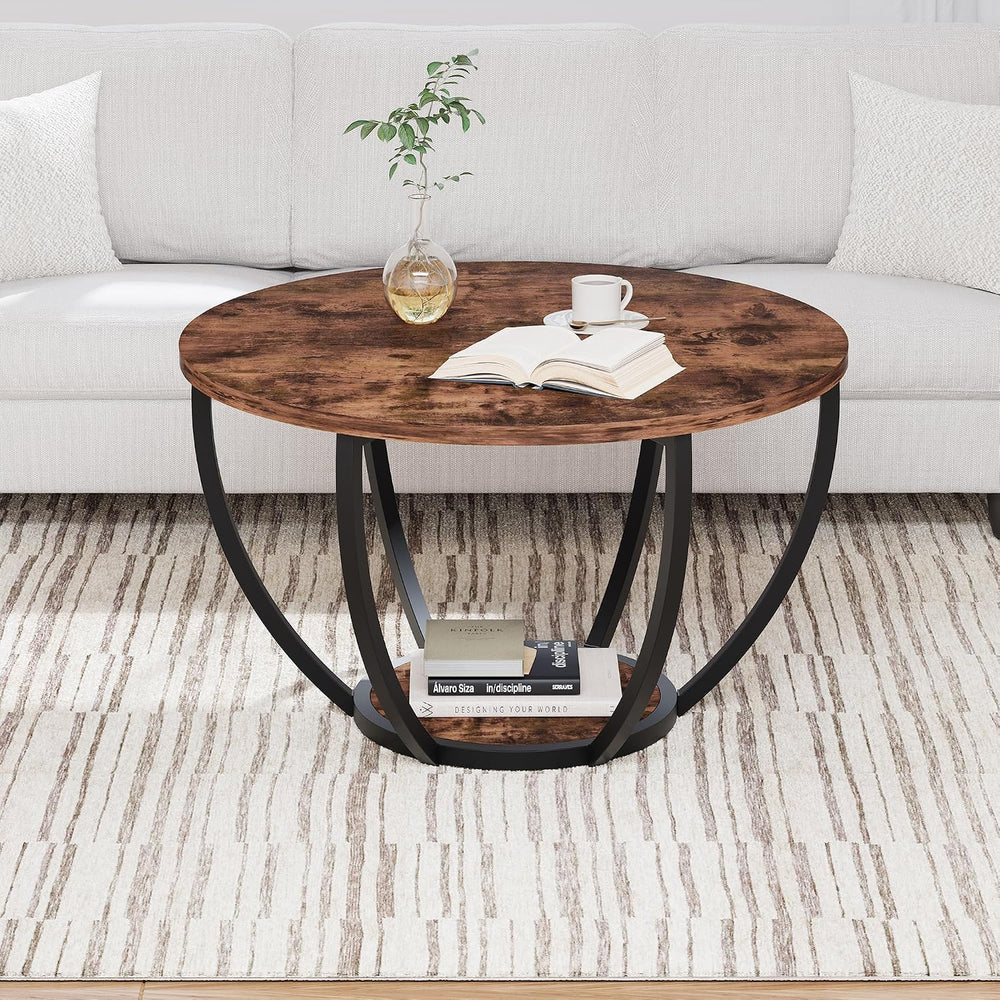 HOMERECOMMEND 28" Round Coffee Table with Storage for Living Room,Brown