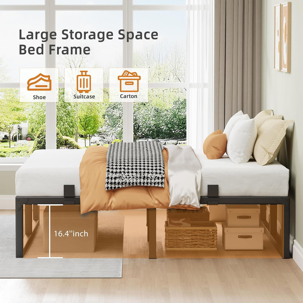18 Inch Metal King Bed Frame with Steel Support, Noise-Free