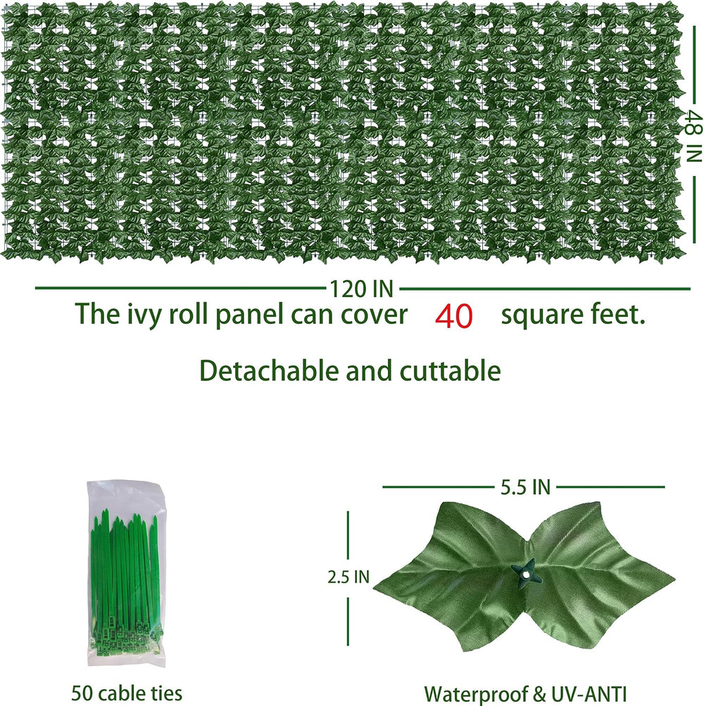 ODTORY Artificial Ivy Privacy Screen Fence Panel, Green 48 X 120 in
