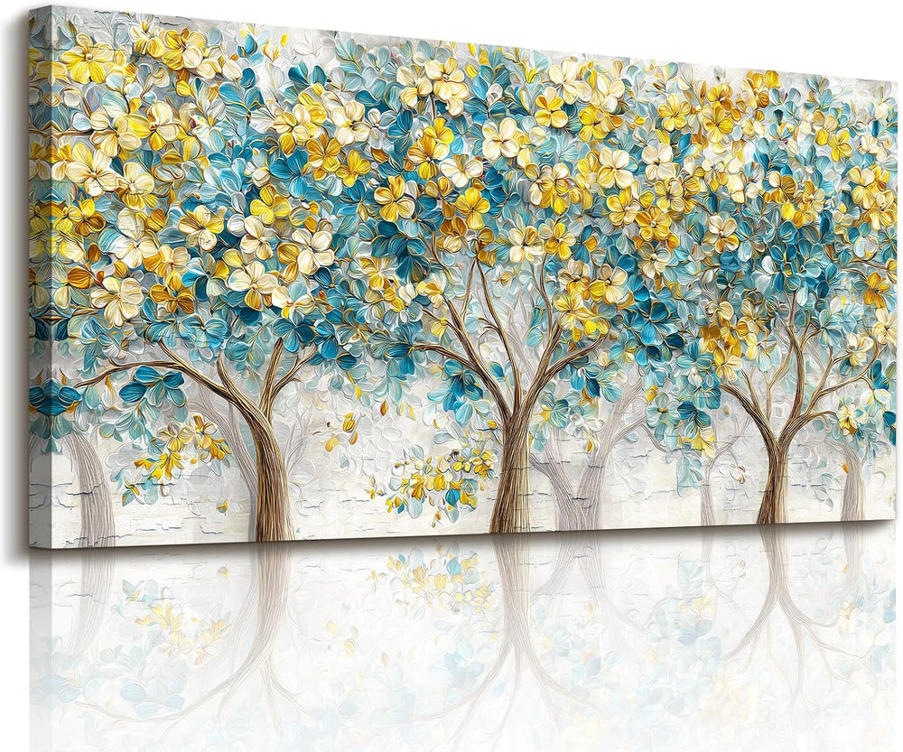 imjiayu Abstract Tree of Life Wall Art Blue Gold Painting Living Room