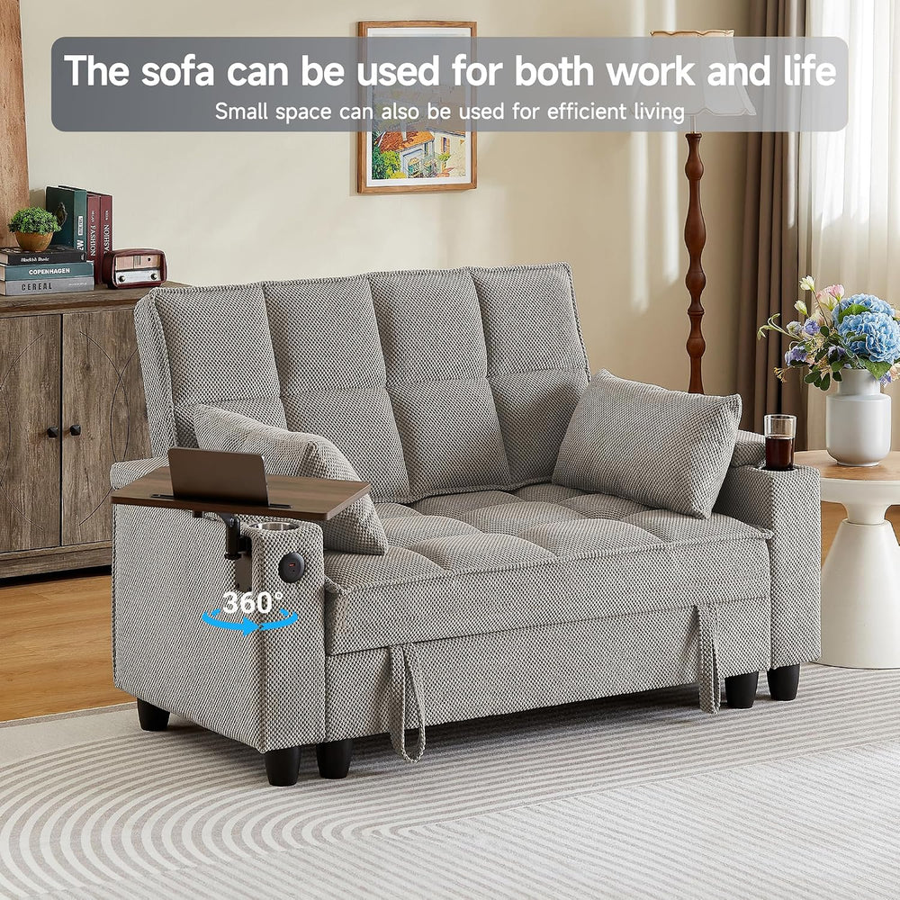 Auvsoce 61" Loveseat Sofa with Hidden Storage Armrests, 360° Swivel Tray...