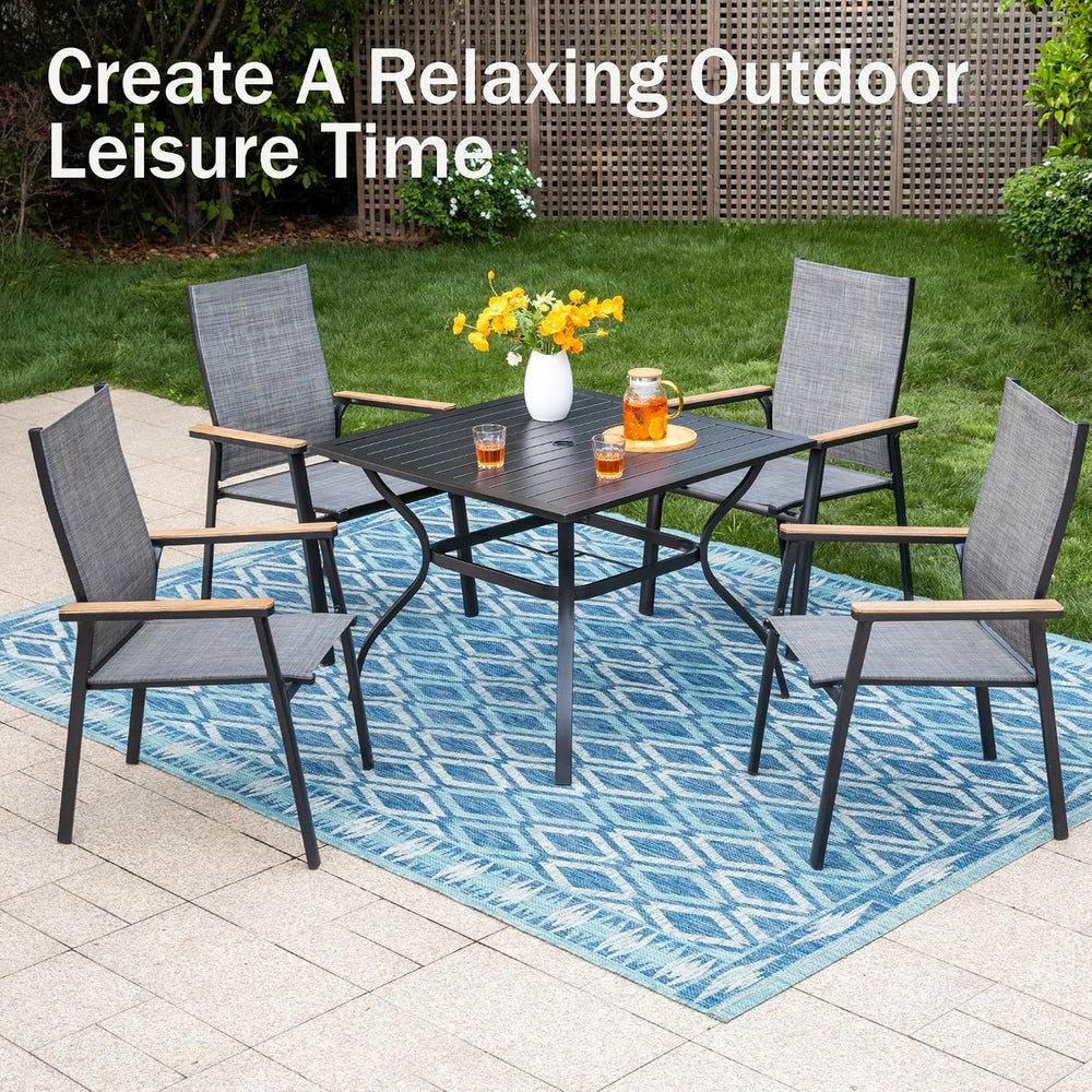 PHI VILLA Outdoor Stackable Dining Chairs Set of 4 w/Aluminum Frame, Grey