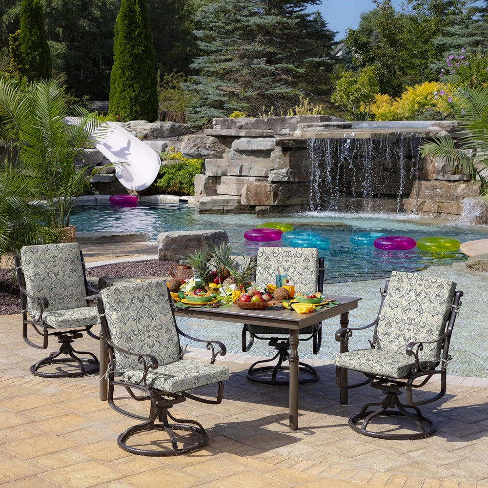 Arden Outdoor Midback Chair Cushion, 18x36.5, Neutral Damask