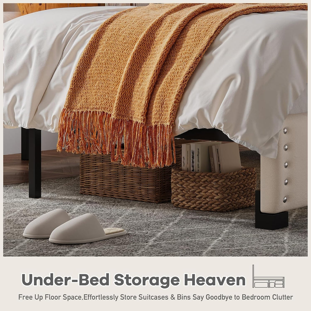 EnHomee Queen Bed Frame with LED Lights & USB, Noise-Free, Beige