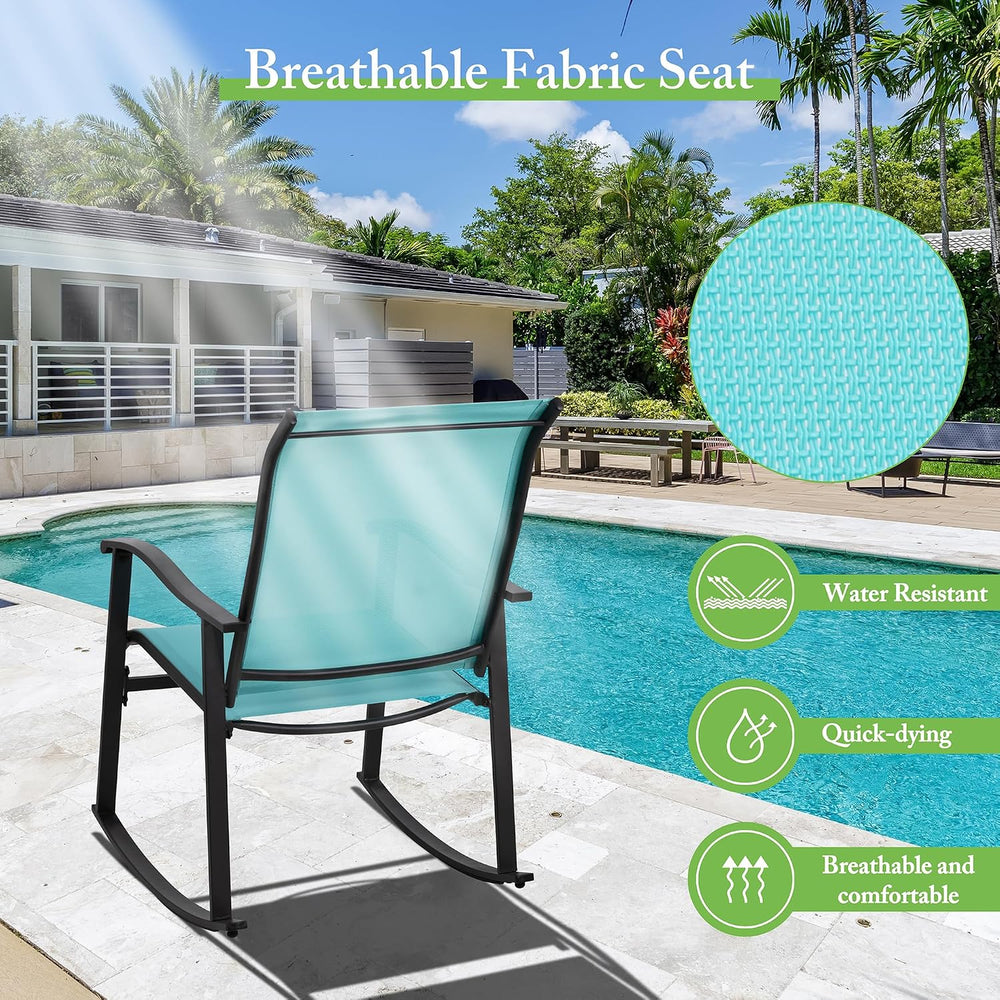 Shintenchi 3 Piece Rocking Bistro Set, Outdoor Furniture with Rocker Chairs a...