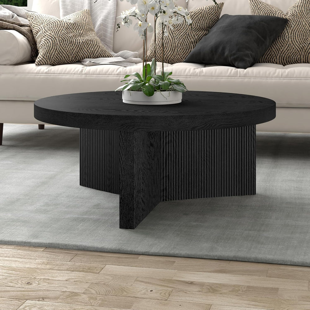 Henn&Hart 36" Scandinavian Fluted Coffee Table, Natural Black