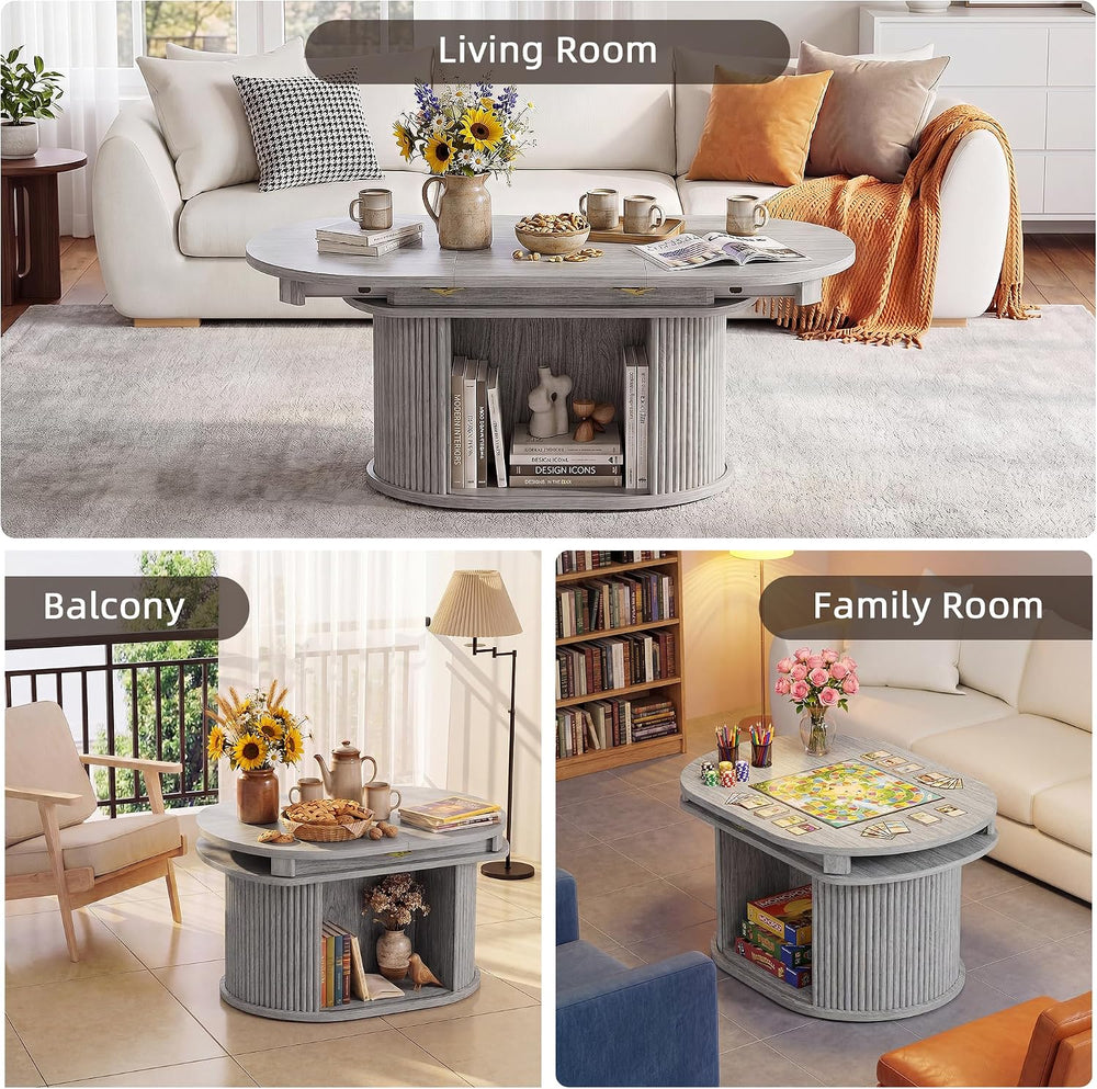 YESHOMY Modern Oval Coffee Table with Storage for Living Room, Gray