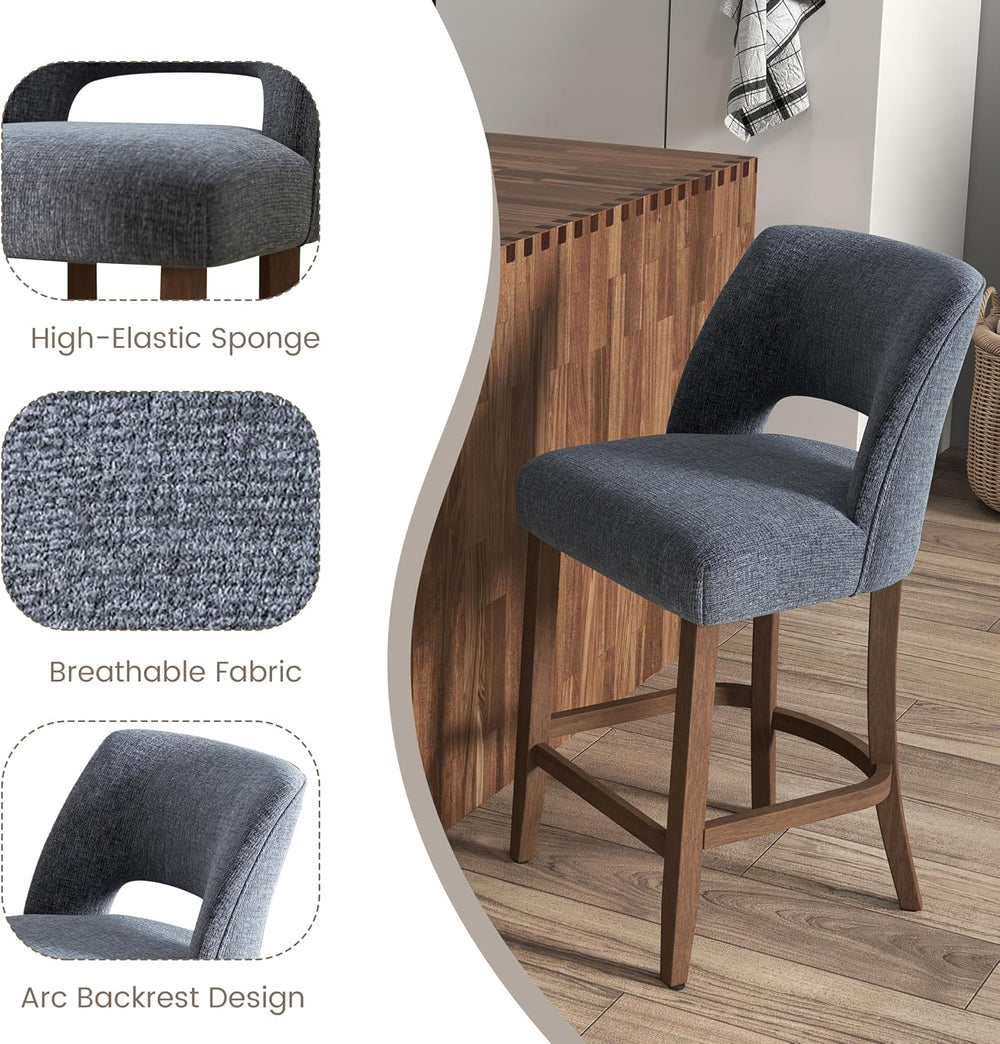 VKNOW Bar Stools Set of 2, 26" Fabric Counter Height Bar Stools, Navy Blue