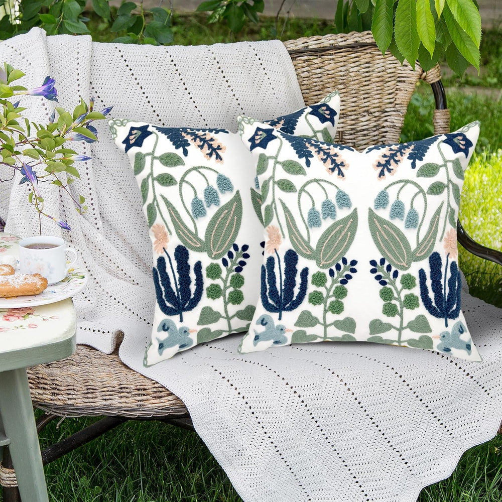 Alysheer Floral Embroidered Throw Pillow Cover 20"x 20" Set of 2 Bl...