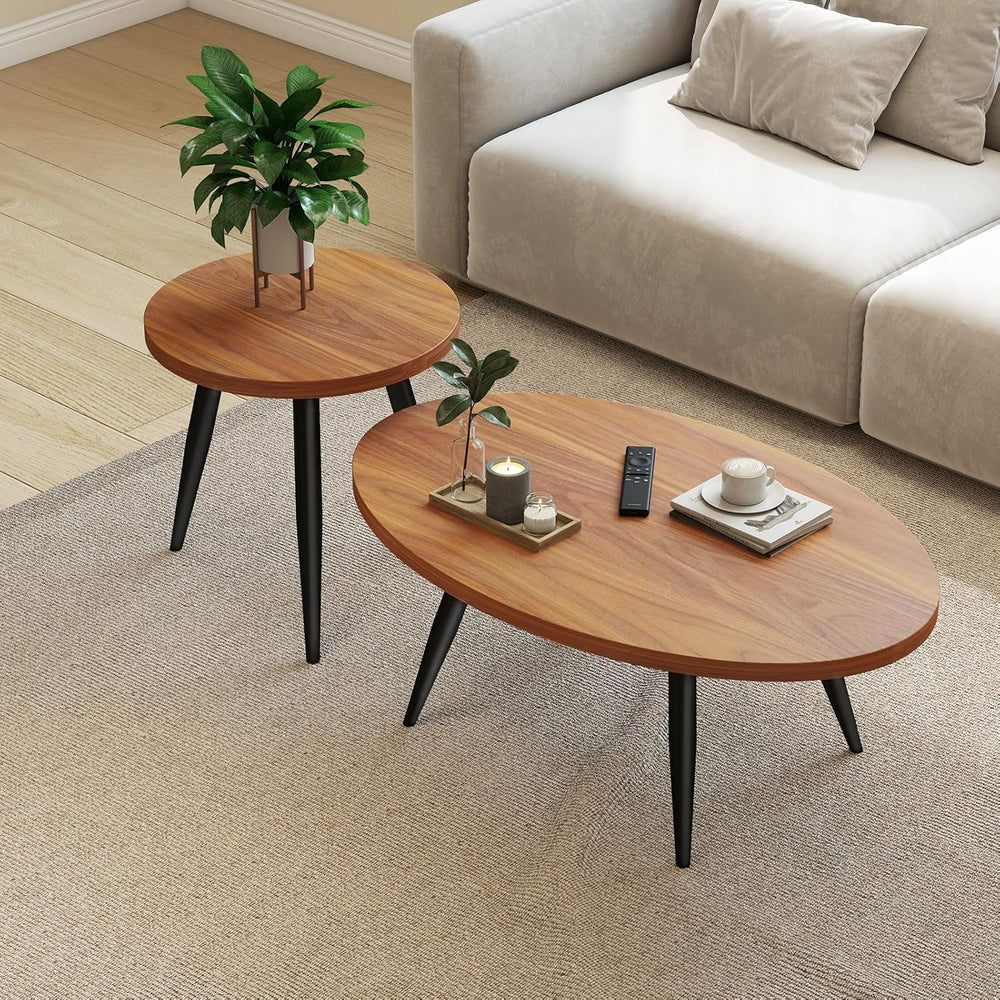 2-Piece Oval & Round Nesting Coffee Table Set
