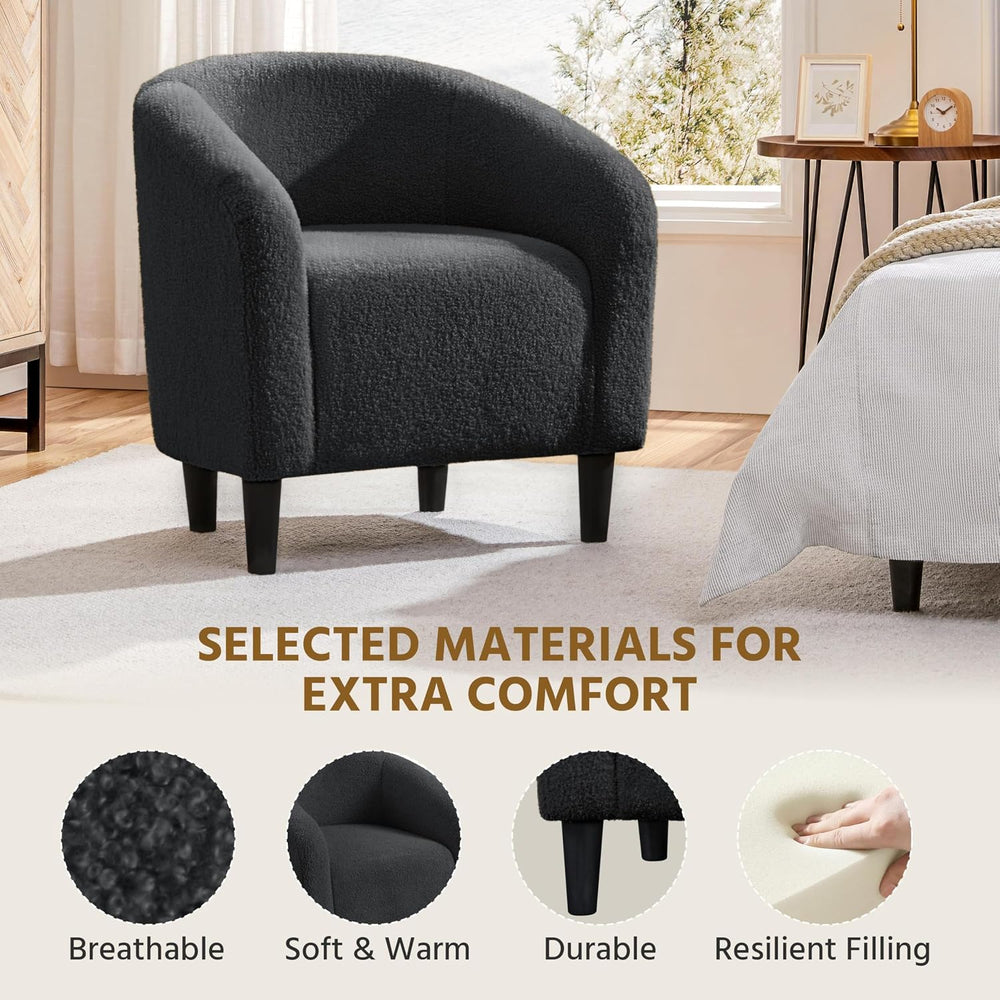 Yaheetech Small 25.5in Wide Sherpa Barrel Accent Chair Bedroom, Dark Gray