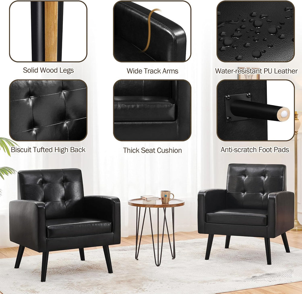 Yaheetech Mid Century Accent Chairs Set of 2 Living Room Chairs Black