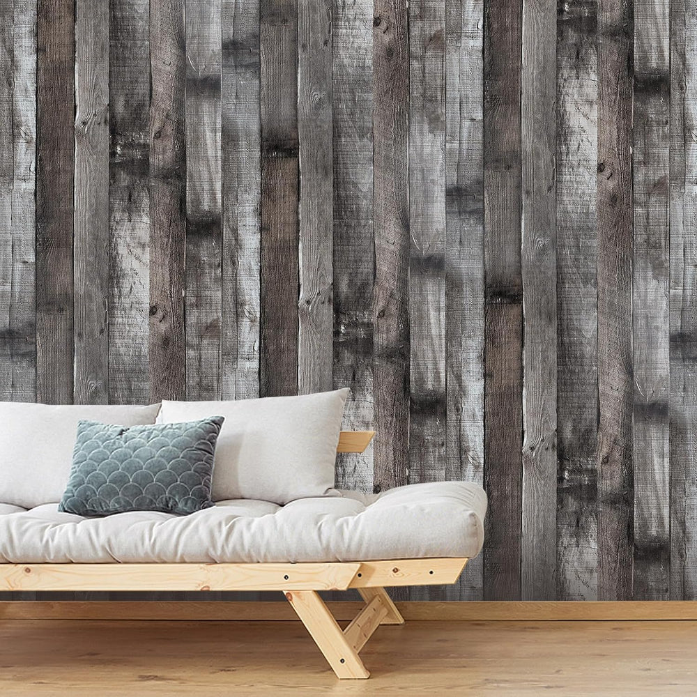 Yun-aeon Natural Wood-Dark Grey Contact Paper Peel and Stick Wallpaper