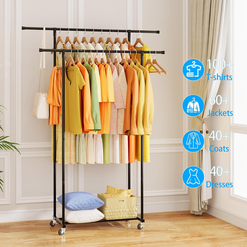 ecobedding Garment Rack with Wheels, Portable Clothing Rack for Bedroom, Clos...