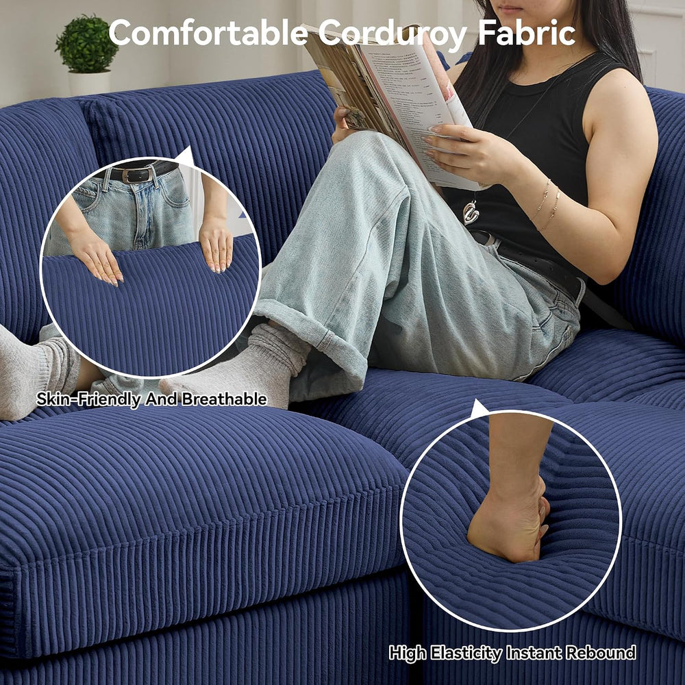 Modular Sectional Sofa, 61'' Corduroy Deep Seat Couch with 2 Ottoman,...