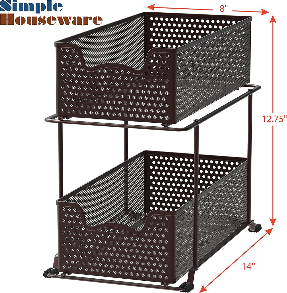 Simple Houseware 2 Tier Sliding Cabinet Basket Organizer Drawer, Bronze