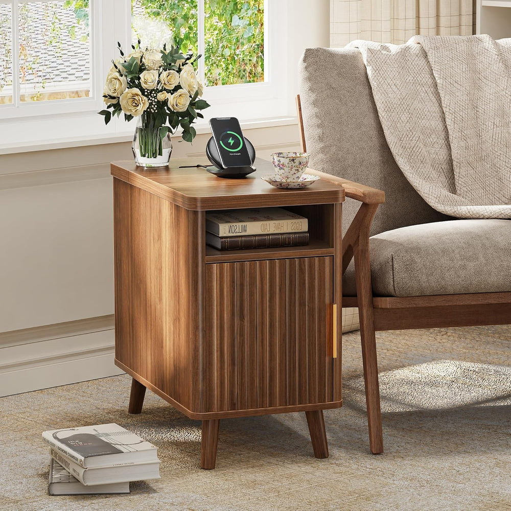 Huuger Narrow Nightstand with Charging Station, USB-C Port