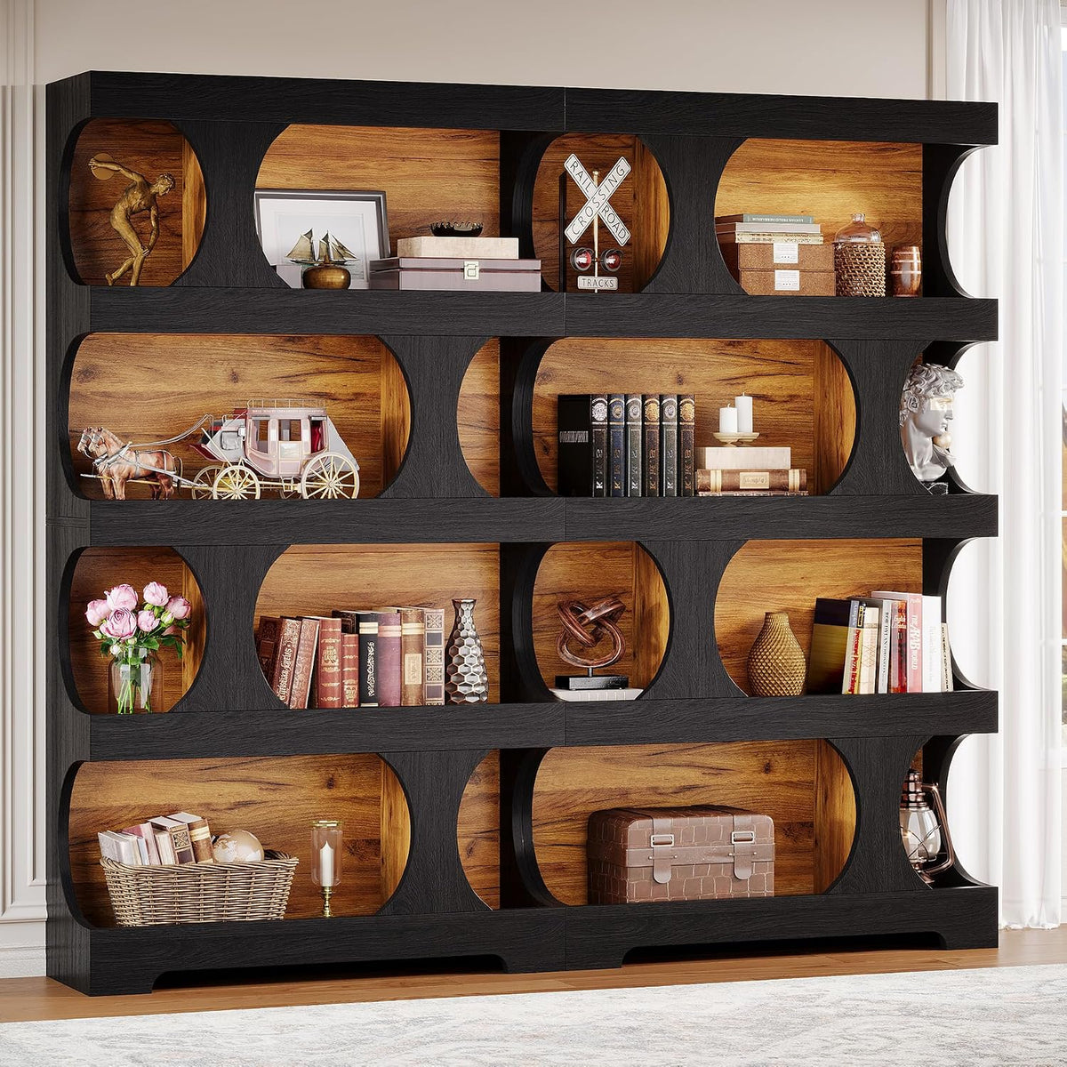 Tribesigns 71" Tall Black Bookcase, Modern Asymmetrical Bookshelf, 4-Tier Freestanding Display Shelf with Classic Shape, Large Library Book Shelf for Living Room, Home Office
