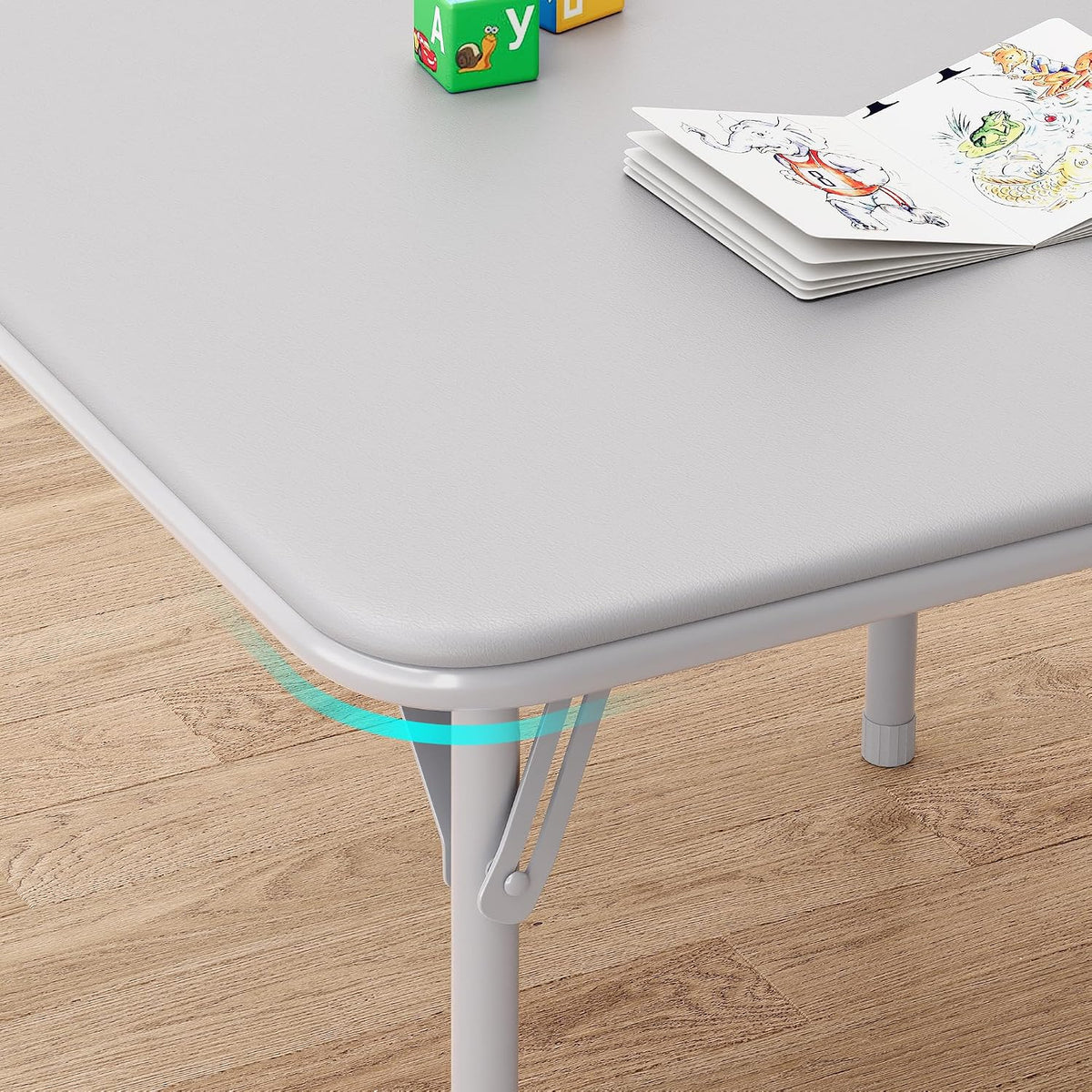 IDEALHOUSE Boys and Girls Folding Table and Chairs Set of 3, Portable Table and Chair with Pu Soft Cushion,Suitable for Eating,Reading and Playing (Grey)