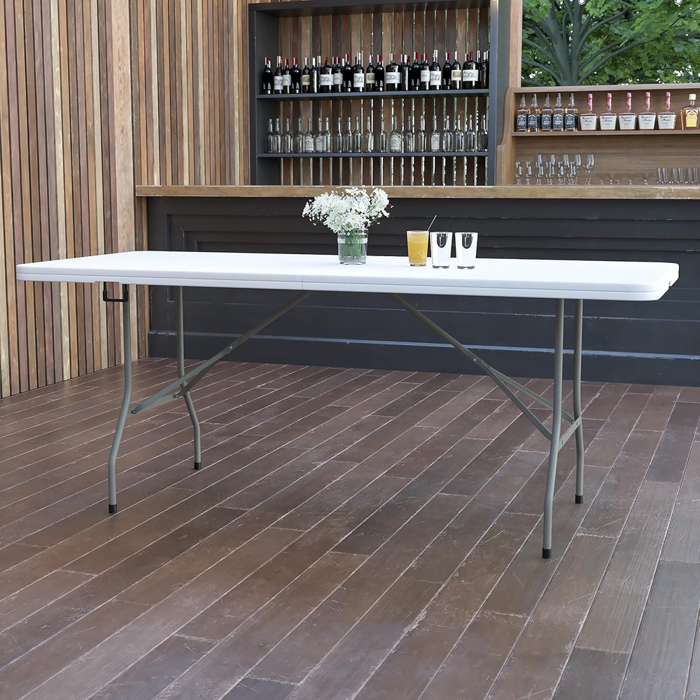 Flash Furniture 6-Foot Bi-Fold Granite White Plastic Folding Table