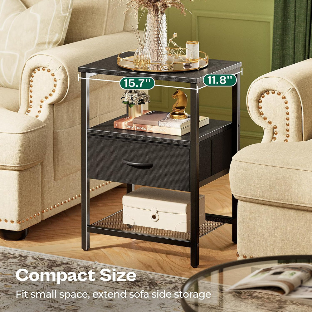 Huuger Nightstand Set of 2, Night Stand with Fabric Drawer, Mesh Shelf