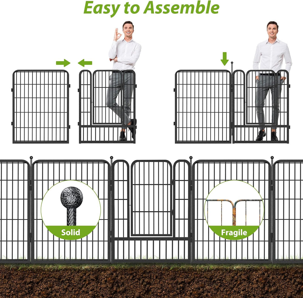 Tall Garden Fence with Gate, 23ft(L) x 32in(H) 10 Panels Garden Fencing Anima...