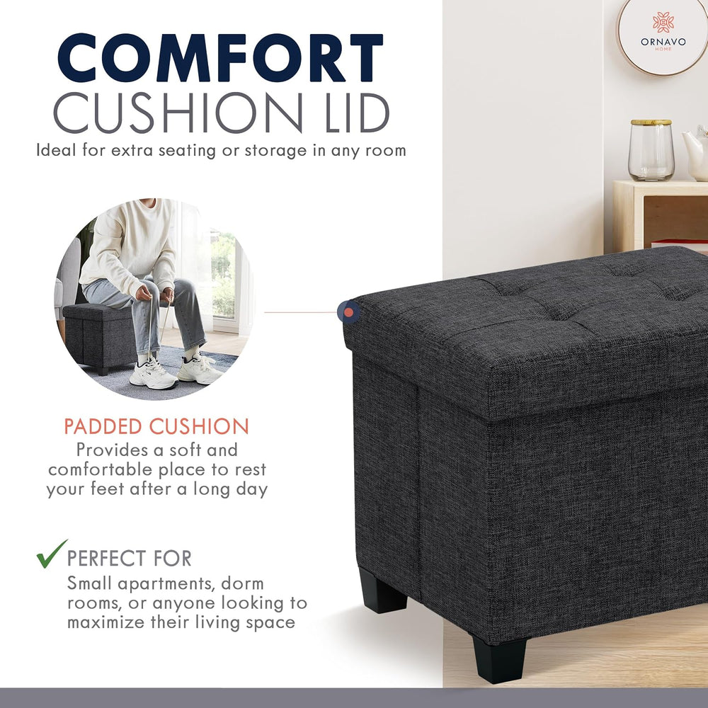 Ornavo Home Small Rectangle Storage Ottoman with Legs, 12x16x12, Black