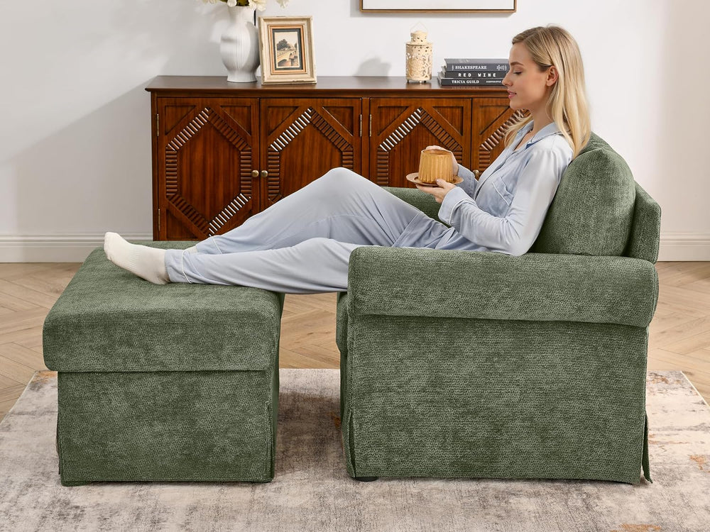 Eafurn Modern Chenille Accent Chair with Ottoman for Small Space, Comfy Uphol...