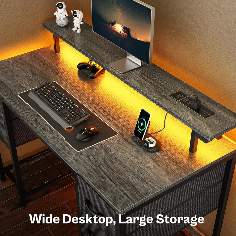 Huuger 47 inch Computer Desk with Power Outlets & 4 Drawers