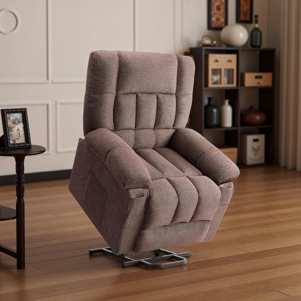 Electric Lift Heat Massage Recliner Chair with Side Pockets, Brown