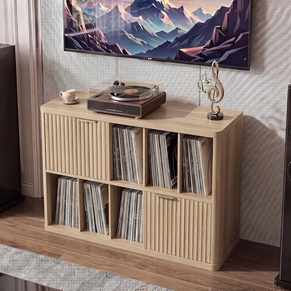 LELELINKY Large Record Player Stand - 39.5" Record Cabinet with Open Vin...