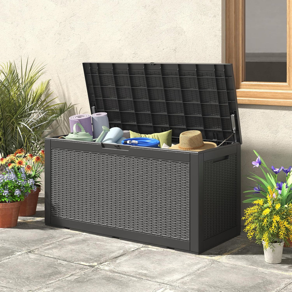 160 Gallon Deck Box,Lockable Outdoor Storage Box Gas Lift,Waterproof,Black